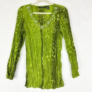 Vintage Y2K Crinkle Beaded Sequins Top Size Medium Whimsigoth Fairy Forest Boho